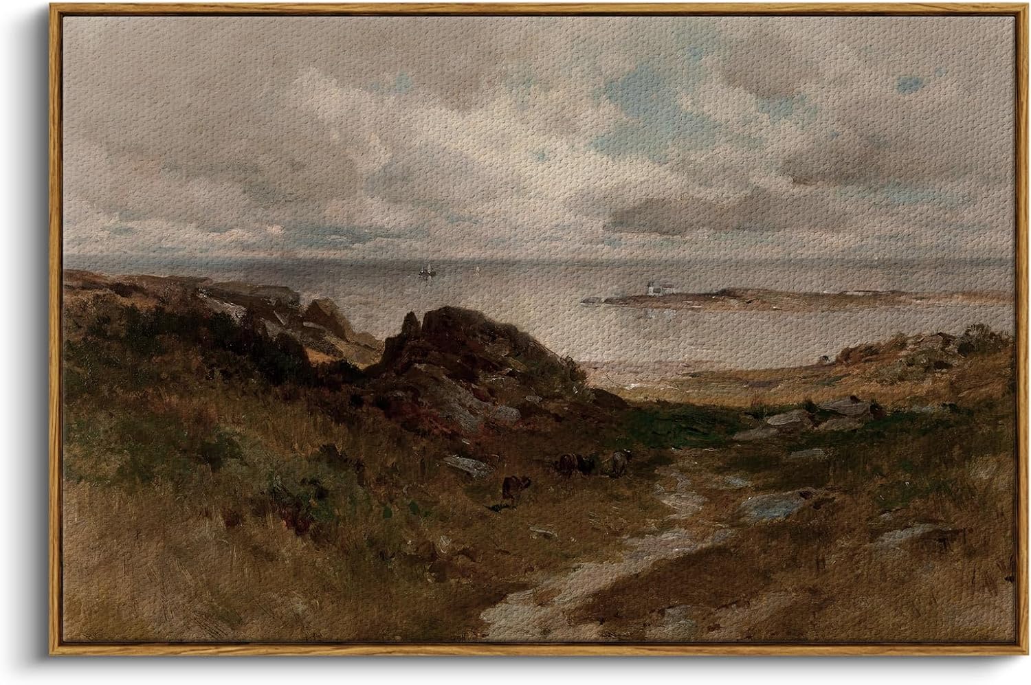 InSimSea Framed Canvas Wall Art Vintage Decor, Landscape Wall Art, Meadow with Flowers Art, Modern Farmhouse Decor, Cottagecore Bedroom Bathroom Office Decorations, 24"x36"