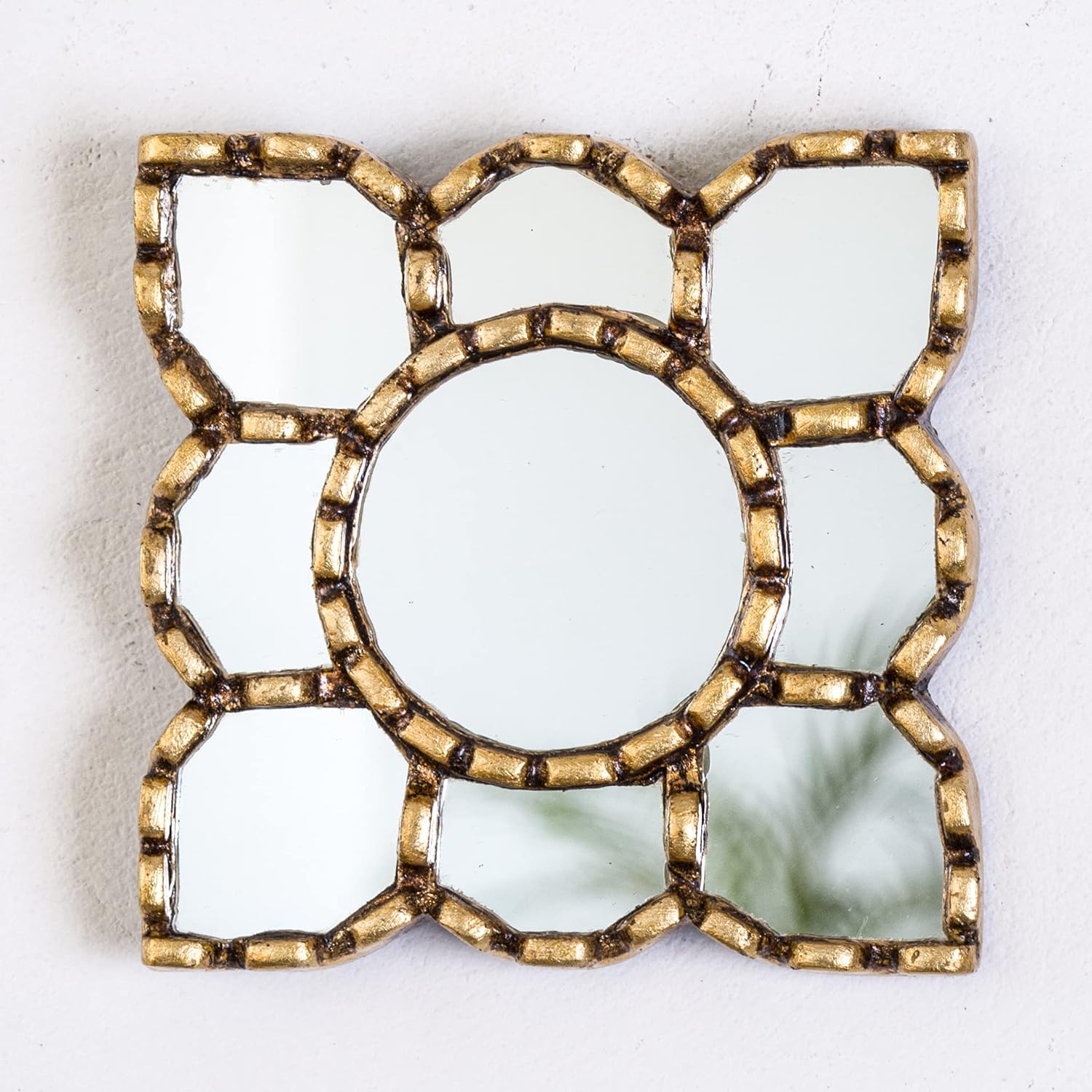 Small Gold Accent Wall Mirror Set of 3 - Decorative Vintage Mirrors of 6" for Wall, Peruvian Mirrors Vanity with Gold Leaf 'Cuzco Radiance'