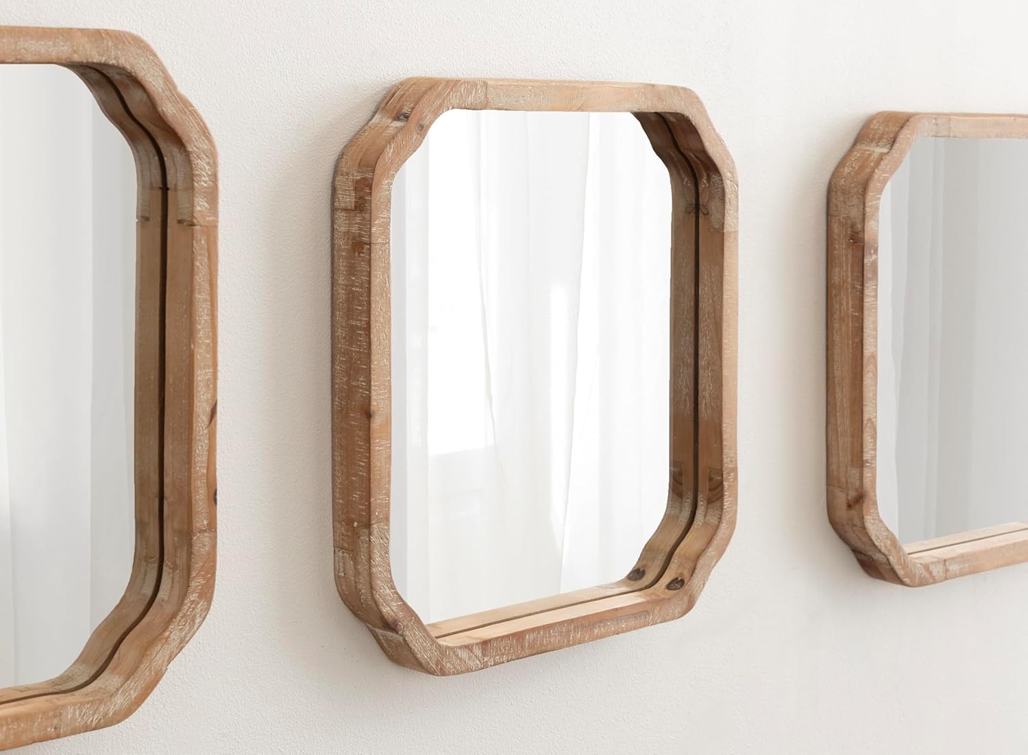 Kate and Laurel Marston Modern Wooden Square Wall Mirror Set, Set of 3, 12 x 12, Rustic Brown, Decorative Three-Piece Mirror Set for Use as Bathroom Mirror Decor or Gallery Wall Mirrors