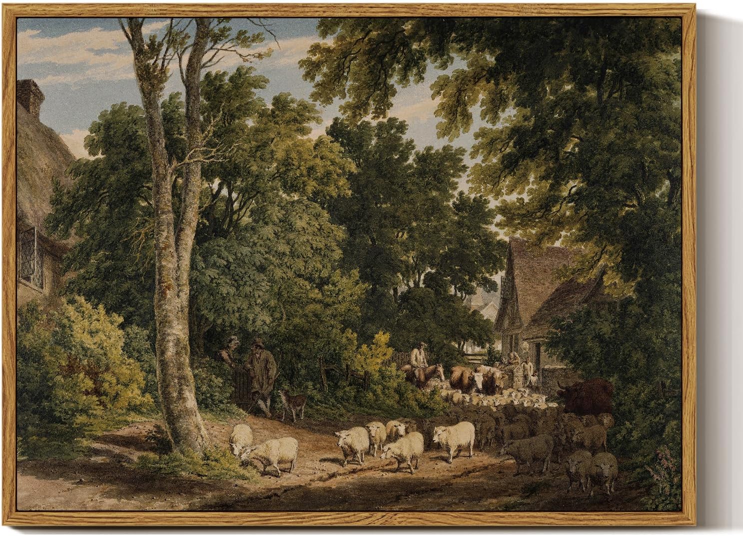 InSimSea Framed Canvas Wall Art Vintage Decor, Landscape Wall Art, Meadow with Flowers Art, Modern Farmhouse Decor, Cottagecore Bedroom Bathroom Office Decorations, 24"x36"