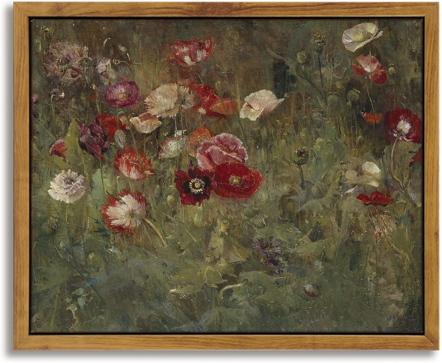 InSimSea Framed Canvas Wall Art Vintage Decor, Landscape Wall Art, Meadow with Flowers Art, Modern Farmhouse Decor, Cottagecore Bedroom Bathroom Office Decorations, 24"x36"