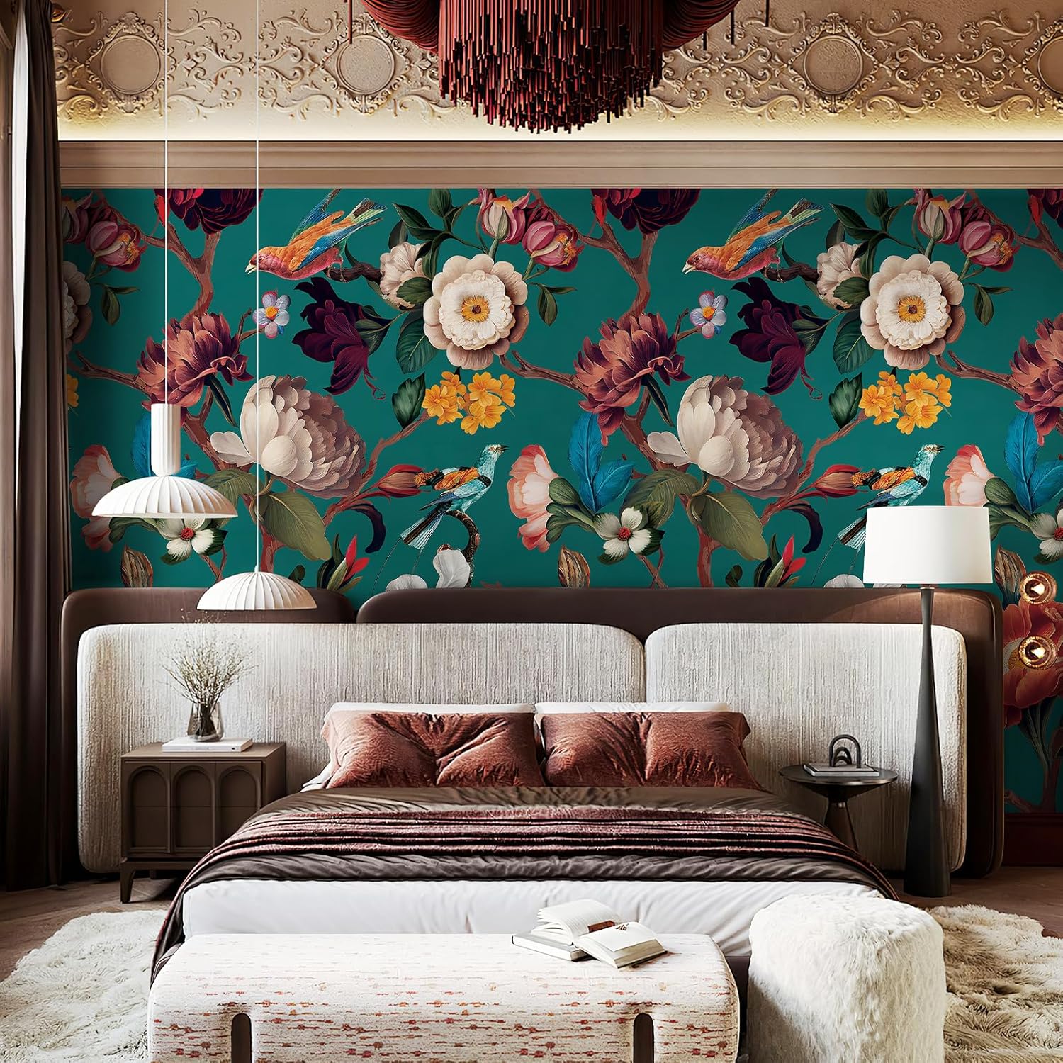 Zeeko Floral Peel and Stick Wallpaper Mural Beige Flower Wallpaper for Bedroom TV Background Large Wall Murals Wall Paintings Art Deco 98" H x 59" W (Covers 40 sq. ft.)