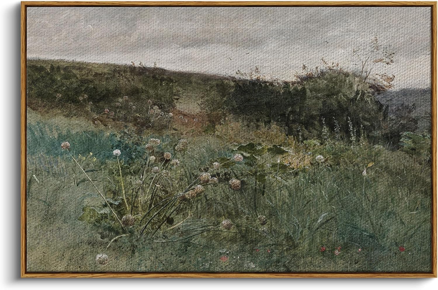 InSimSea Framed Canvas Wall Art Vintage Decor, Landscape Wall Art, Meadow with Flowers Art, Modern Farmhouse Decor, Cottagecore Bedroom Bathroom Office Decorations, 24"x36"
