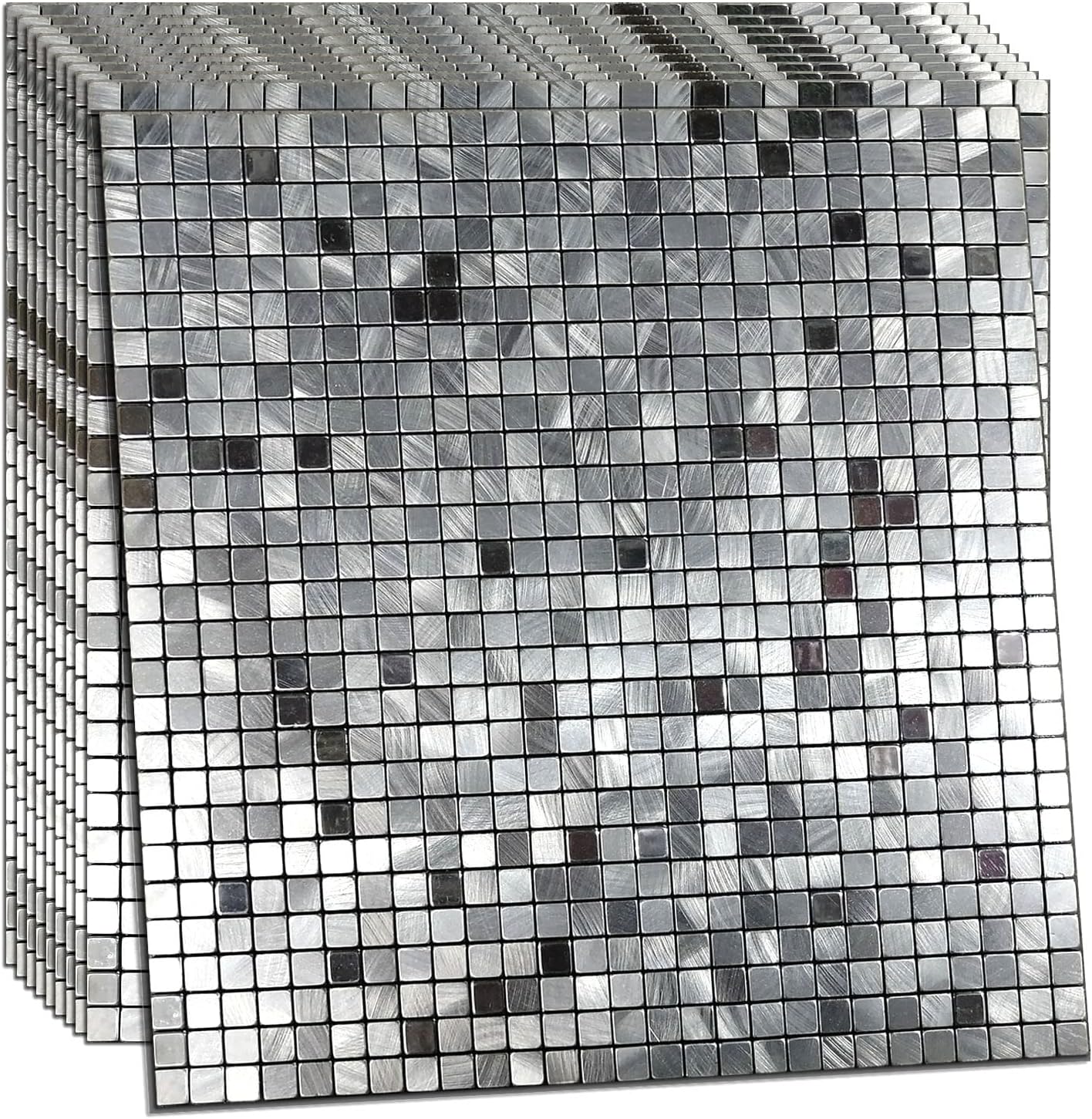 XUANINY 10-Piece Peel and Stick Backsplash for Kitchen Aluminum 3D Wall Sticker Panel Self-Adhesive Metal Mosaic Tile (11.41"x11.41" Green Brushed)