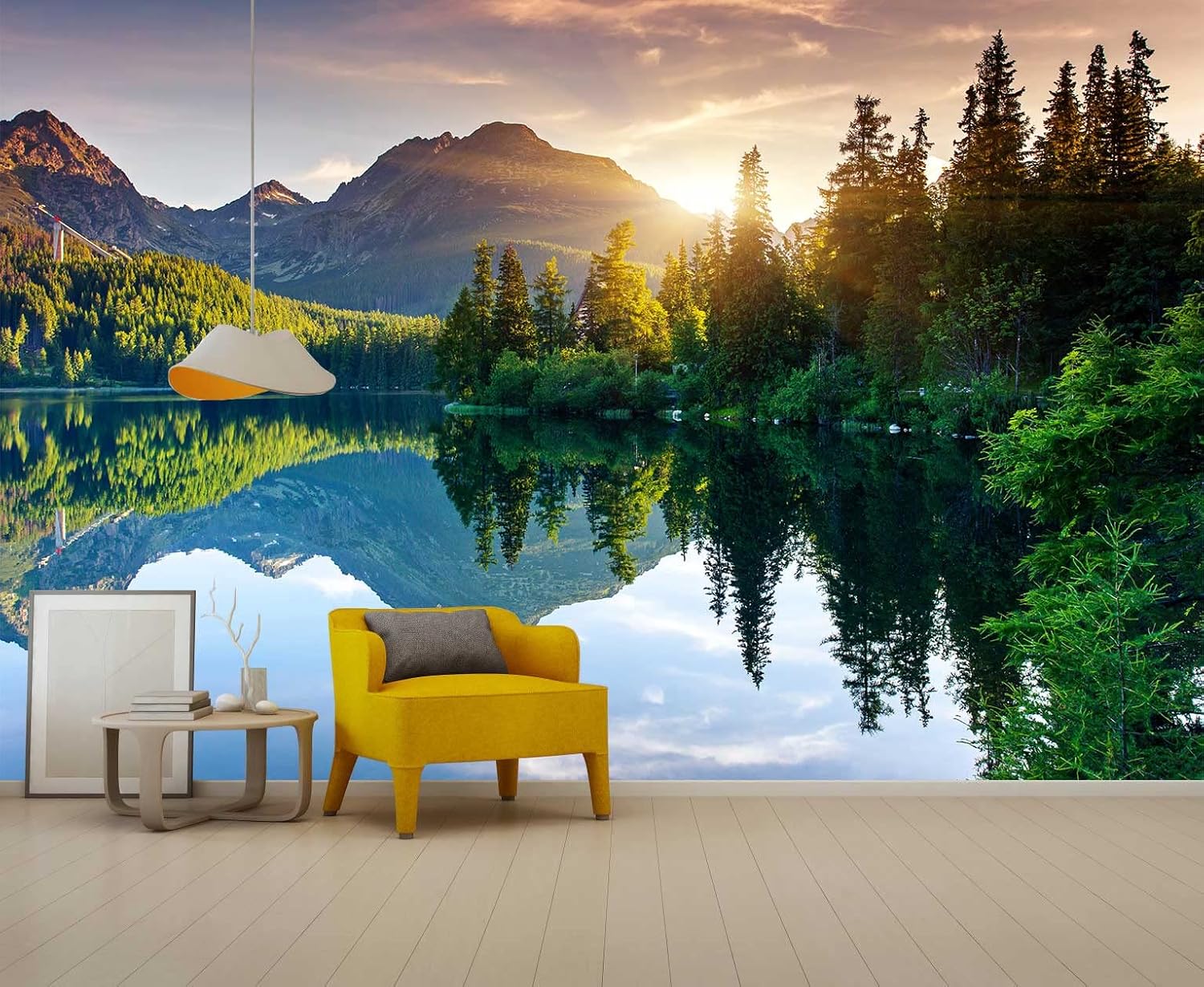 Sunshine Forest Mural Wallpaper Landscape Tree Wallpaper Large Nature Scenery Wall Mural for Living Room (not self-Adhesive)