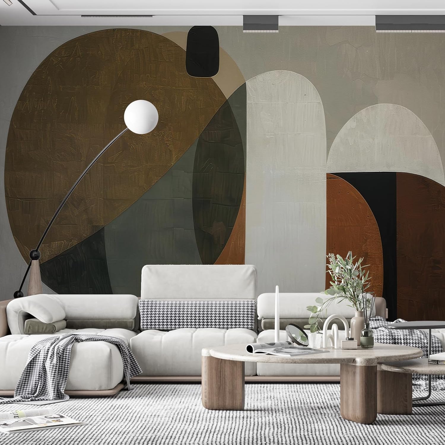 Zeeko Modern Abstract Geometrical Wall Mural Peel and Stick (148" W x 110" H) Mid Century Canvas Waterproof Self Adhesive Removable Wallpaper for Bedroom Living Room Office Art Decor