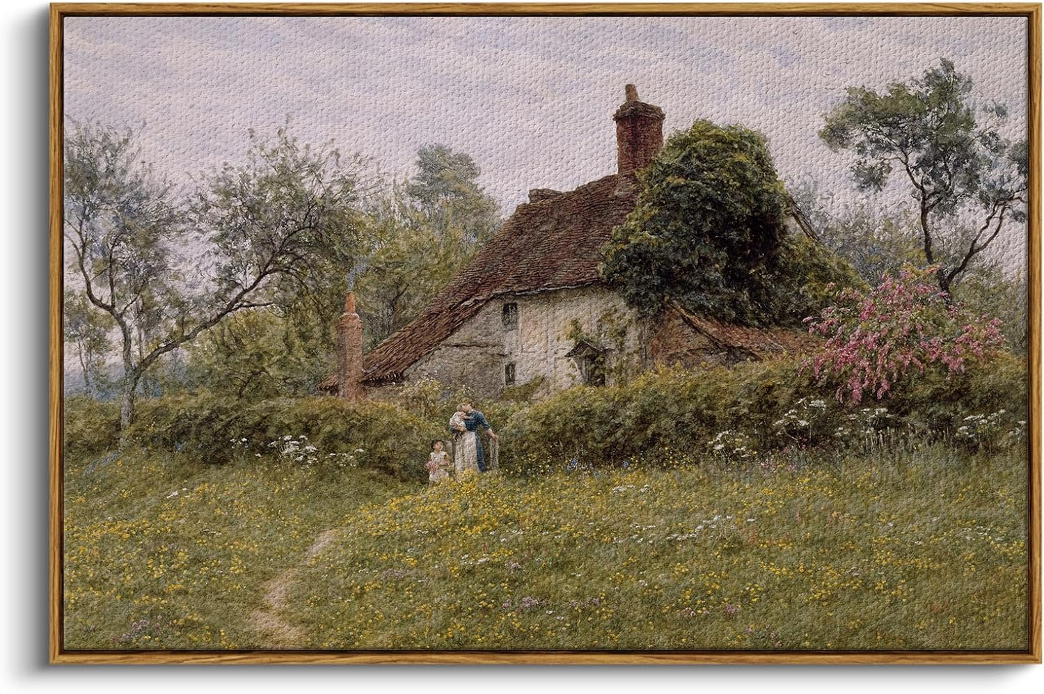 InSimSea Framed Canvas Wall Art Vintage Decor, Landscape Wall Art, Meadow with Flowers Art, Modern Farmhouse Decor, Cottagecore Bedroom Bathroom Office Decorations, 24"x36"