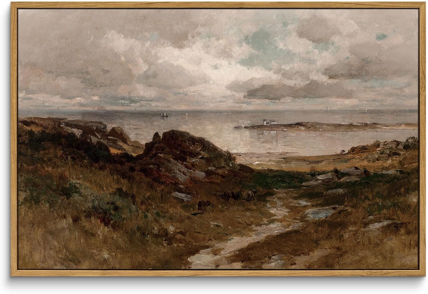 InSimSea Framed Canvas Wall Art Vintage Decor, Landscape Wall Art, Meadow with Flowers Art, Modern Farmhouse Decor, Cottagecore Bedroom Bathroom Office Decorations, 24"x36"