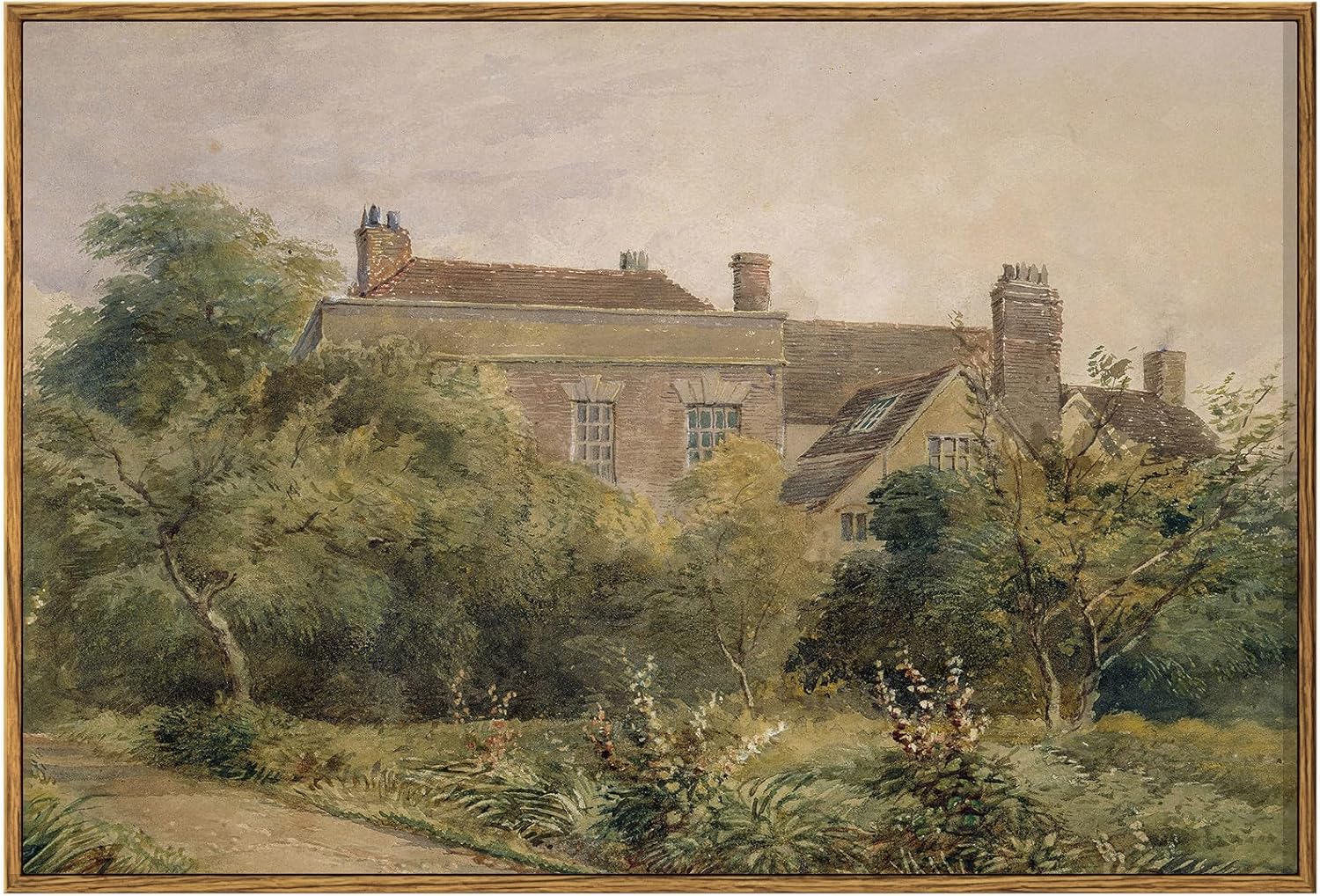 InSimSea Framed Canvas Wall Art Vintage Decor, Landscape Wall Art, Meadow with Flowers Art, Modern Farmhouse Decor, Cottagecore Bedroom Bathroom Office Decorations, 24"x36"