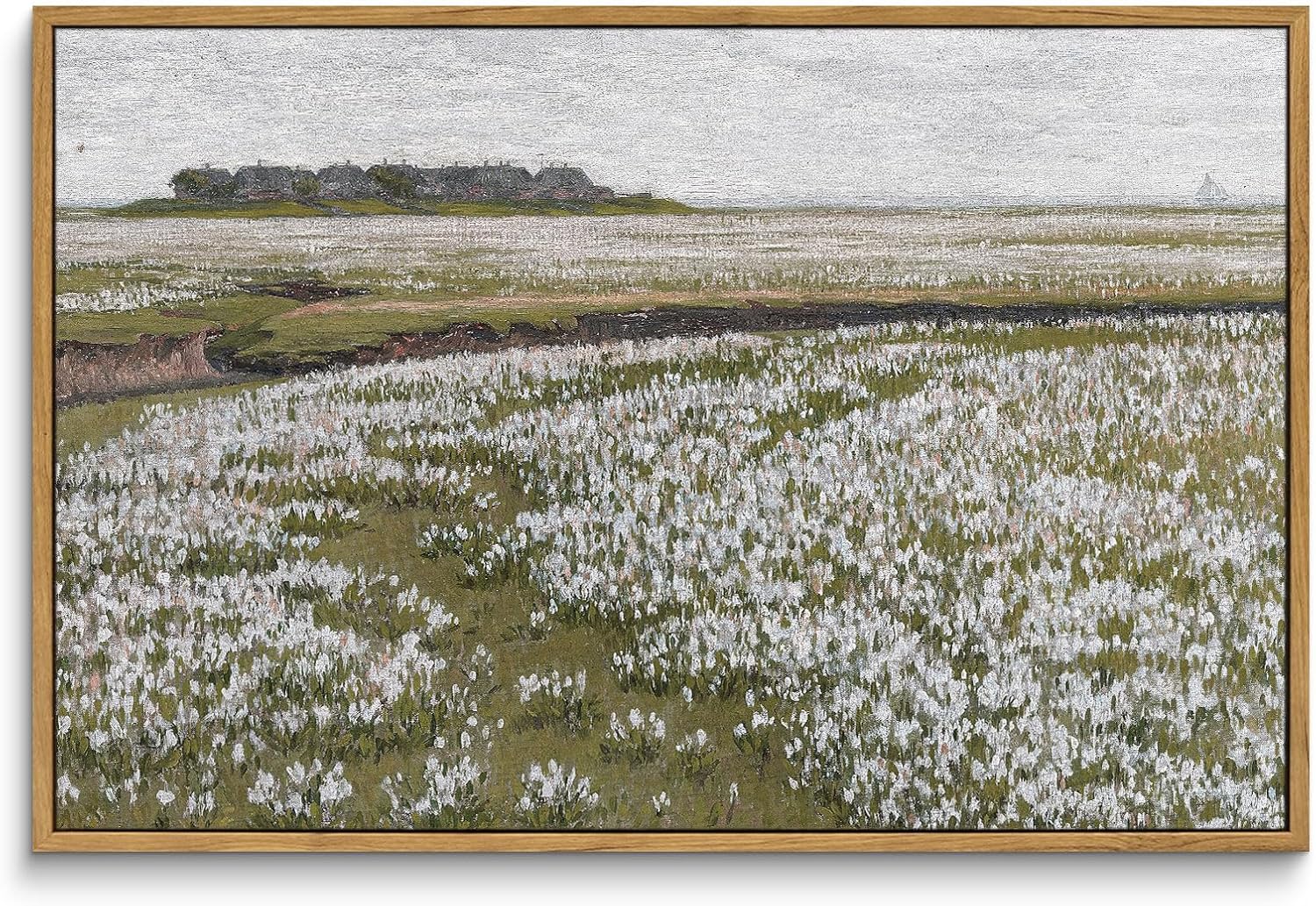 InSimSea Framed Canvas Wall Art Vintage Decor, Landscape Wall Art, Meadow with Flowers Art, Modern Farmhouse Decor, Cottagecore Bedroom Bathroom Office Decorations, 24"x36"