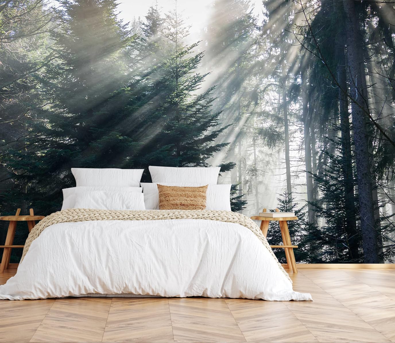 Hazy Forest Wall Mural, Abstract Nature Landscape Wallpaper, Background Wall Decoration Patterns（Non-self-Adhesive）