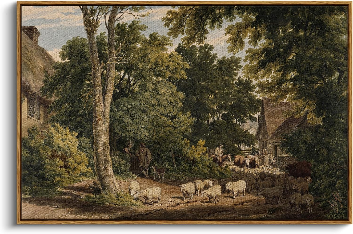 InSimSea Framed Canvas Wall Art Vintage Decor, Landscape Wall Art, Meadow with Flowers Art, Modern Farmhouse Decor, Cottagecore Bedroom Bathroom Office Decorations, 24"x36"