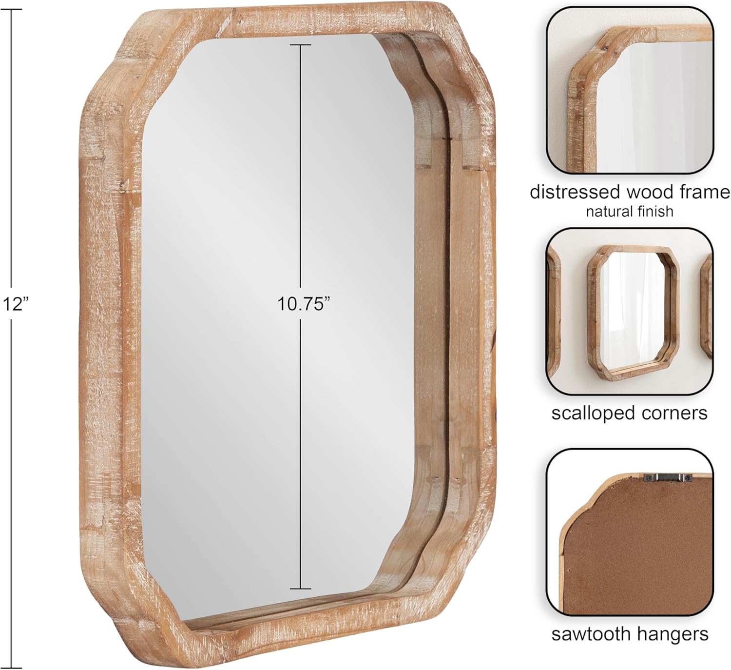 Kate and Laurel Marston Modern Wooden Square Wall Mirror Set, Set of 3, 12 x 12, Rustic Brown, Decorative Three-Piece Mirror Set for Use as Bathroom Mirror Decor or Gallery Wall Mirrors