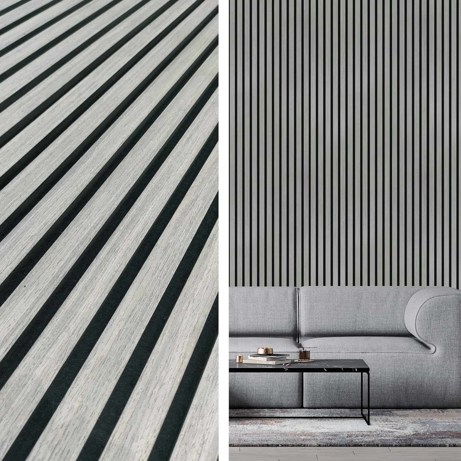 3-Pack Wood Slat Wall Panel for Interior Wall Decor Noise Cancelling 94.5" x 11.4" Acoustic Decorative 3D Sound Absorbing Wall Paneling, Gray Oak, Covers 22.4 Sq. Ft