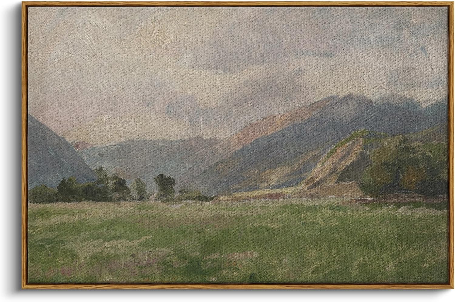 InSimSea Framed Canvas Wall Art Vintage Decor, Landscape Wall Art, Meadow with Flowers Art, Modern Farmhouse Decor, Cottagecore Bedroom Bathroom Office Decorations, 24"x36"