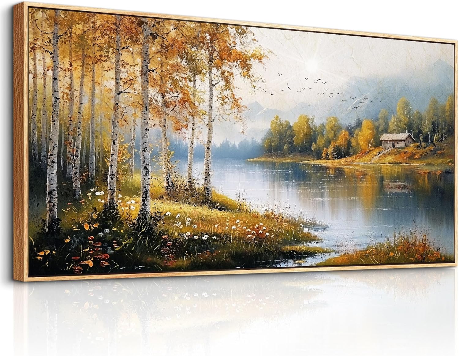 ERQINHUA Canvas Printing Wall Art Large Wall Decor For Living Room Restaurant Forest Landscape Painting Lakeside Watercolour Wall Pictures Office Mural Farmhouse Home Decor 20x40 Inches Wood Framed