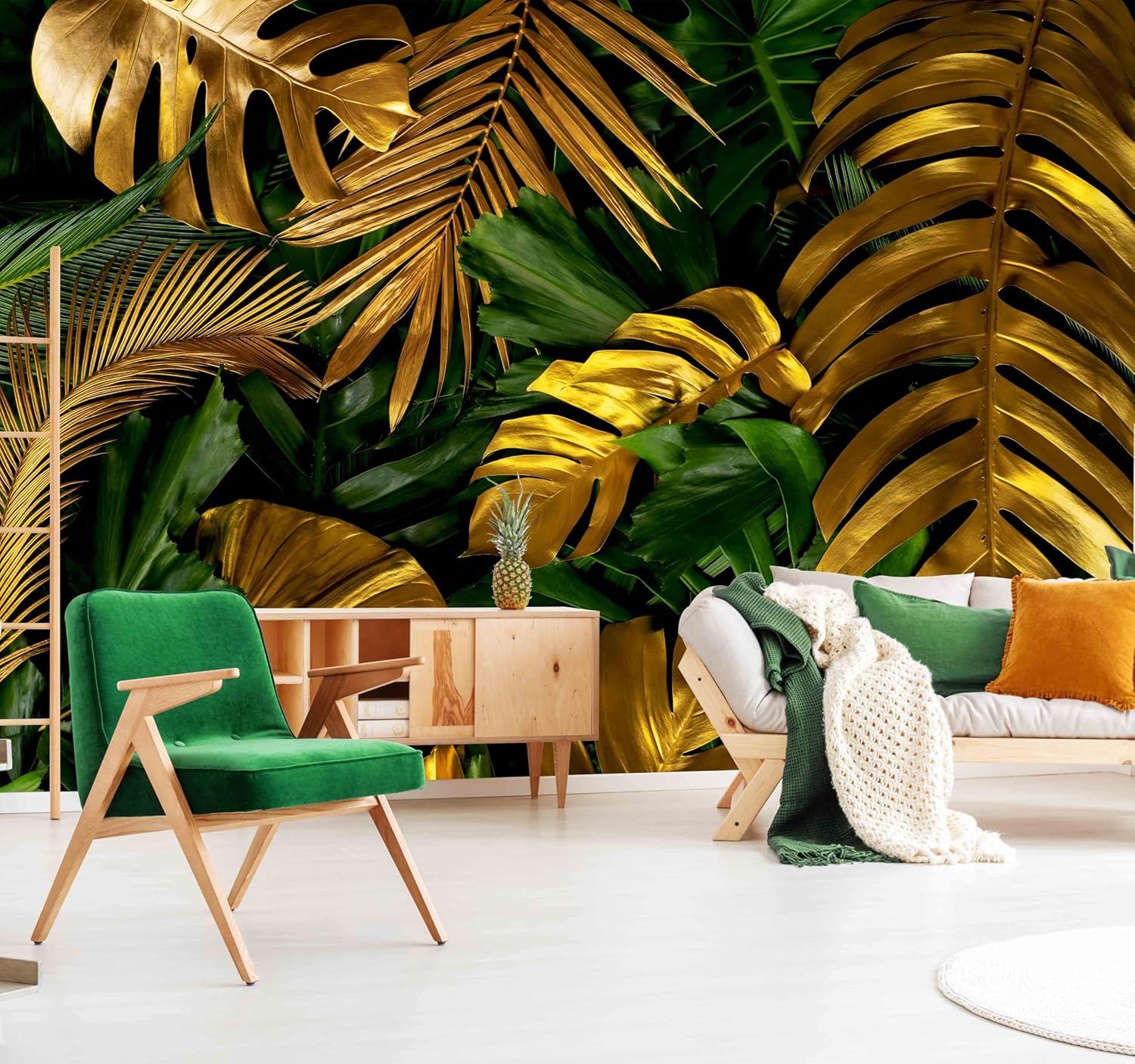 WFBHUA-Beige Banana Leaf Wallpaper Peel and Stick Tropical Self-Adhesive Wall Mural for Living Room Bedroom 82"x57"