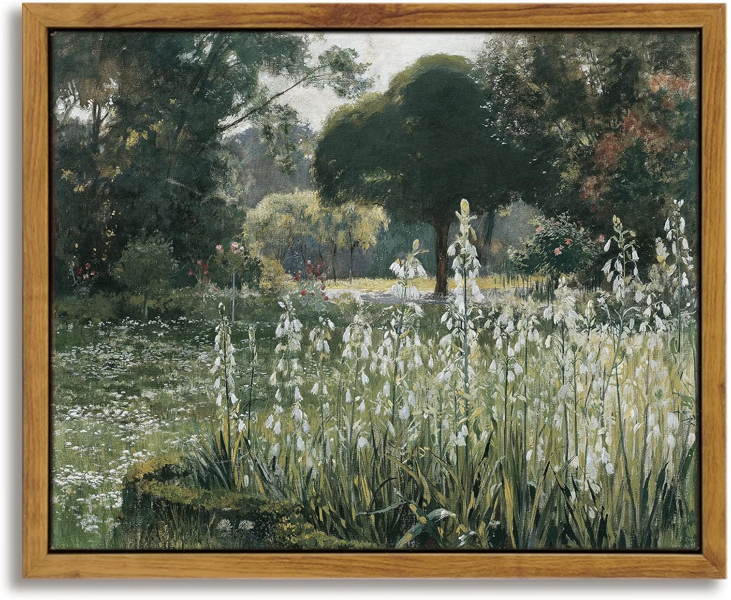 InSimSea Framed Canvas Wall Art Vintage Decor, Landscape Wall Art, Meadow with Flowers Art, Modern Farmhouse Decor, Cottagecore Bedroom Bathroom Office Decorations, 24"x36"