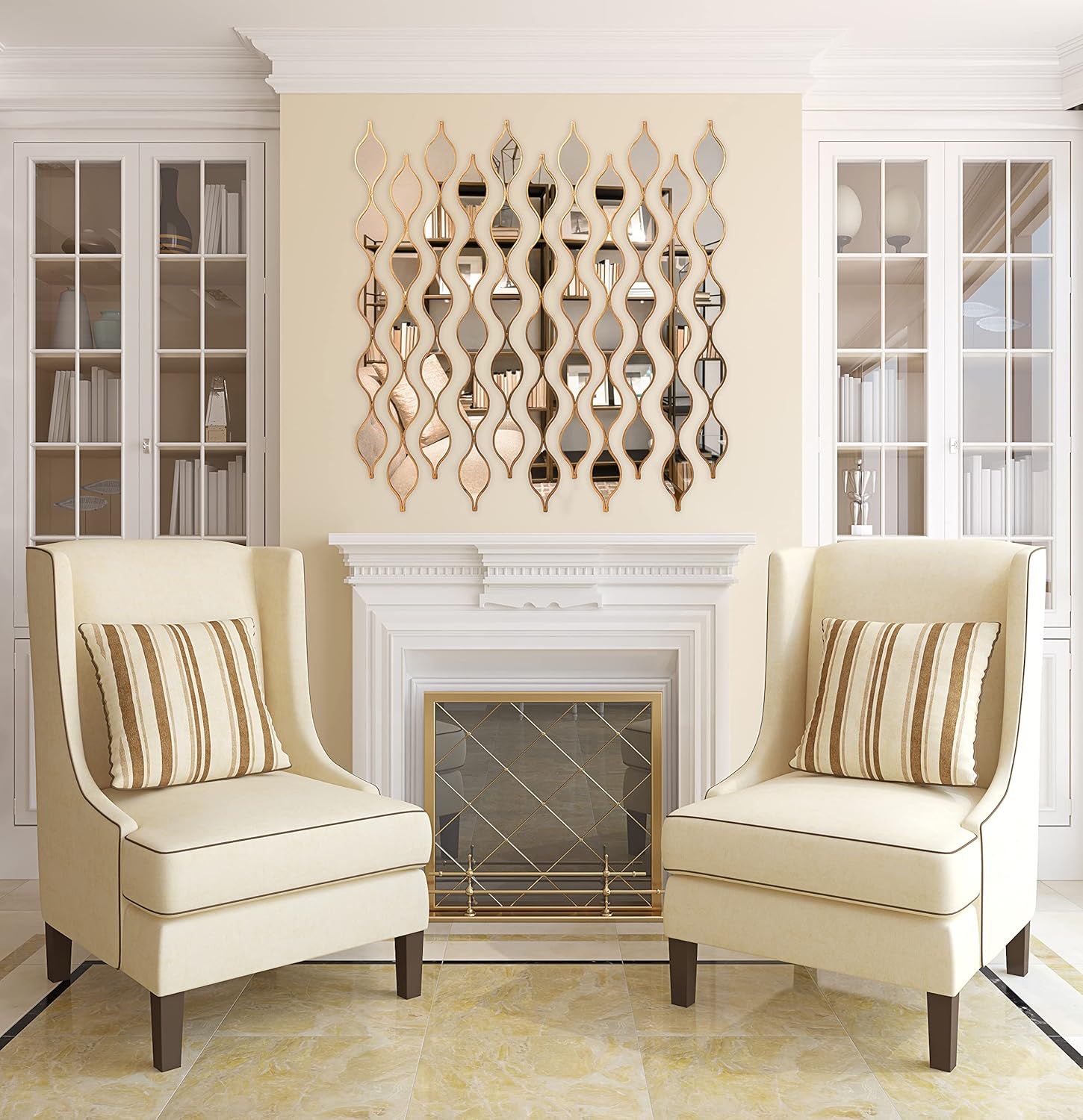 Tear Drop Mirror Wall Decor Set of 5, Gold Living Room Mirror Sets, Decorative Long Skinny Mirrors for Wall