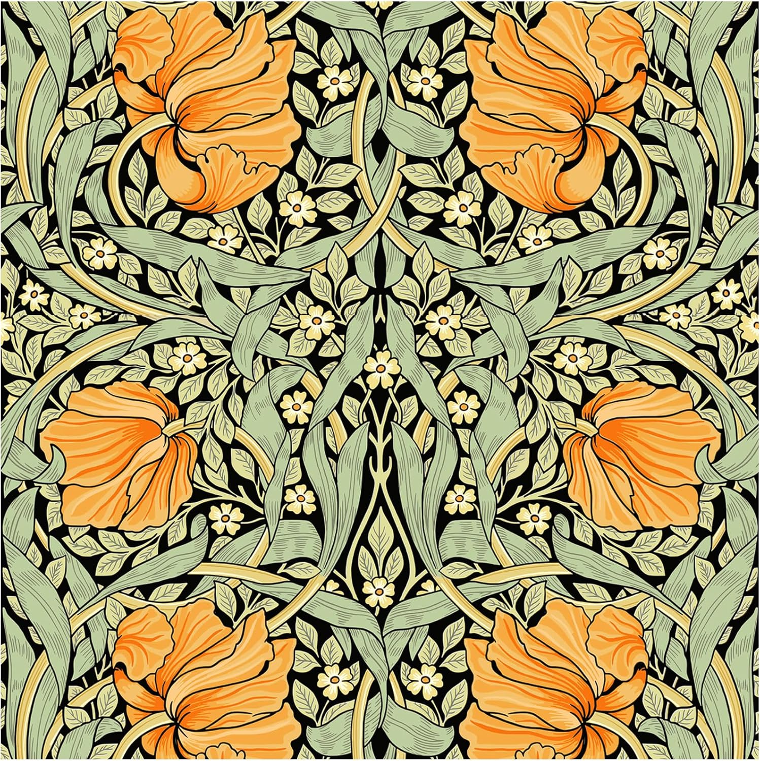 HAOKHOME Vintage Floral Wallpaper Peel and Stick Botanical Sage Green/Yellow Wall Murals Home Kitchen Bedroom Decor by William Morris 17.3in x 32.8ft