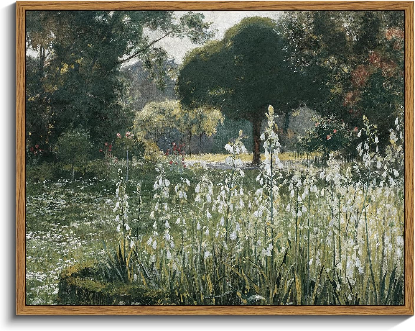 InSimSea Framed Canvas Wall Art Vintage Decor, Landscape Wall Art, Meadow with Flowers Art, Modern Farmhouse Decor, Cottagecore Bedroom Bathroom Office Decorations, 24"x36"