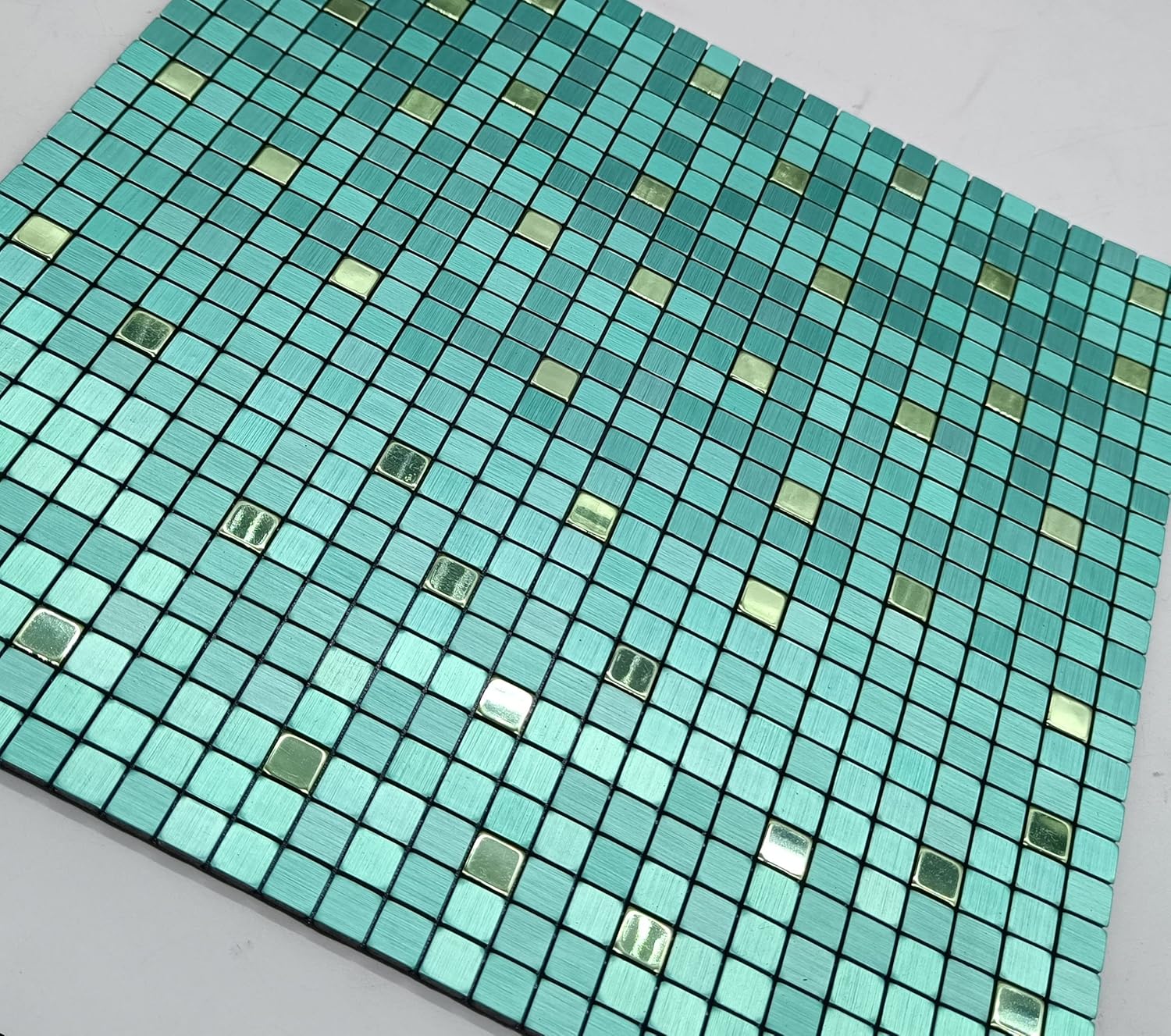 XUANINY 10-Piece Peel and Stick Backsplash for Kitchen Aluminum 3D Wall Sticker Panel Self-Adhesive Metal Mosaic Tile (11.41"x11.41" Green Brushed)