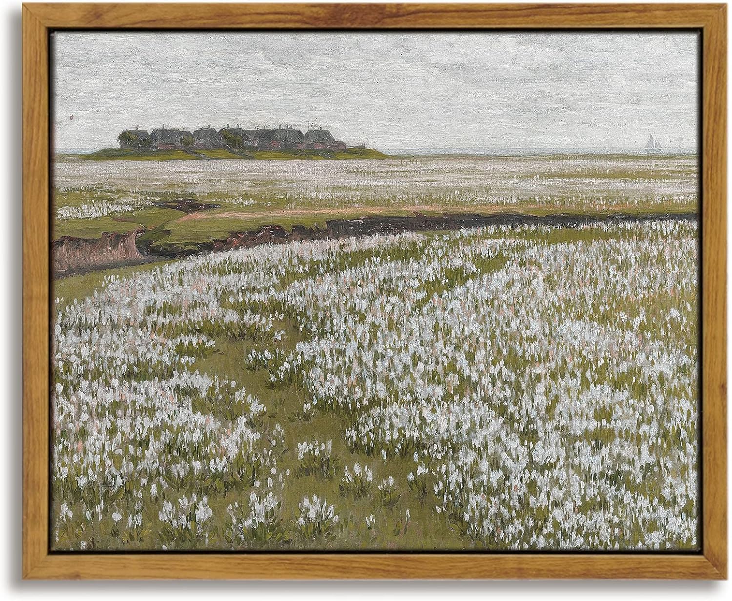 InSimSea Framed Canvas Wall Art Vintage Decor, Landscape Wall Art, Meadow with Flowers Art, Modern Farmhouse Decor, Cottagecore Bedroom Bathroom Office Decorations, 24"x36"